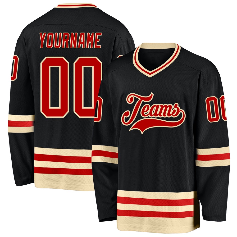 Custom Black Red Cream Hockey Jersey, New Hockey Jersey, Personali Sport Team Jersey Shirt