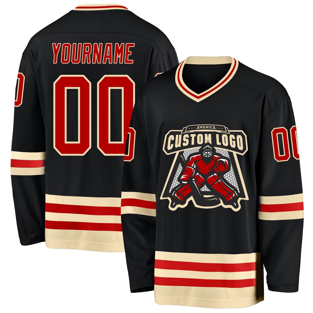 Custom Black Red Cream Hockey Jersey, New Hockey Jersey, Personali Sport Team Jersey Shirt