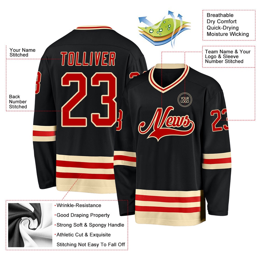 Custom Black Red Cream Hockey Jersey, New Hockey Jersey, Personali Sport Team Jersey Shirt