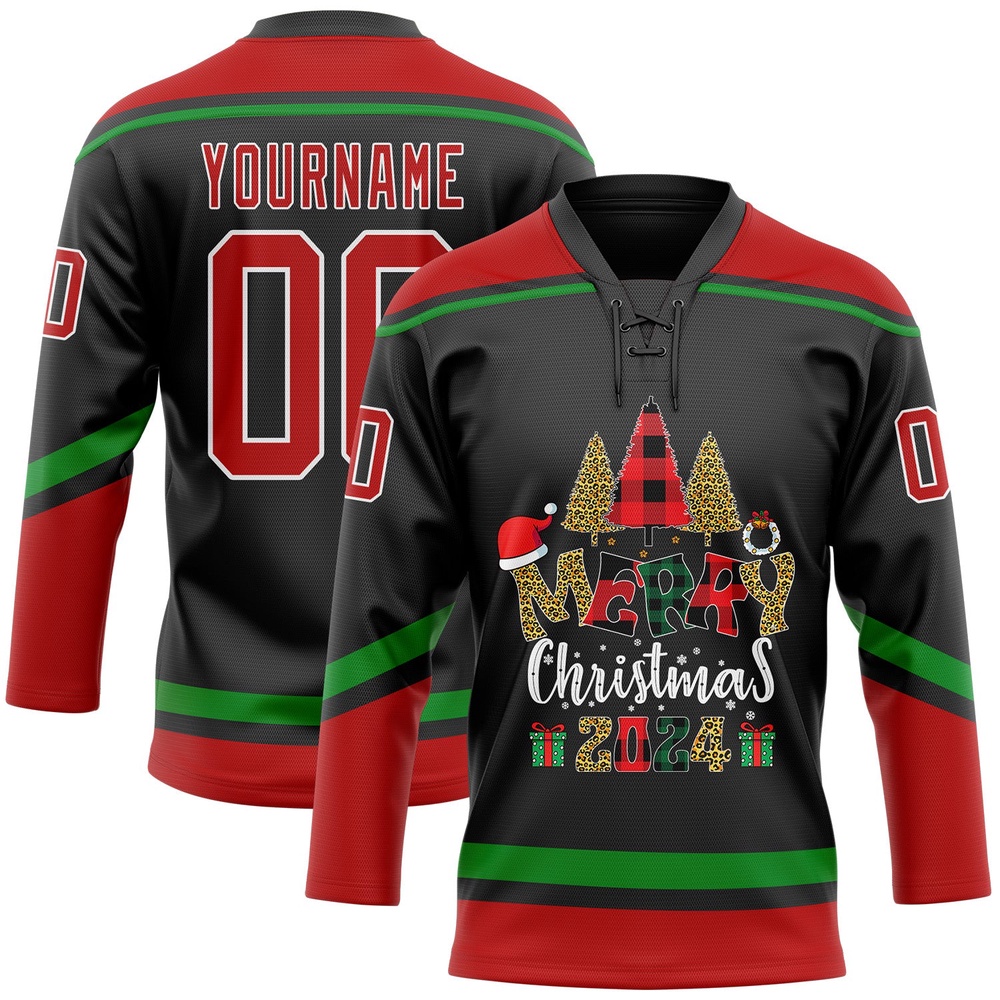 Custom Black Red Grass Green Funny Christmas 3D Hockey Lace Neck Jersey, New Hockey Jersey, Personali Sport Team Jersey Shirt Custom Black Red Grass Green Funny Christmas 3D Hockey Lace Neck Jersey, New Hockey Jersey, Personali Sport Team Jersey Shirt