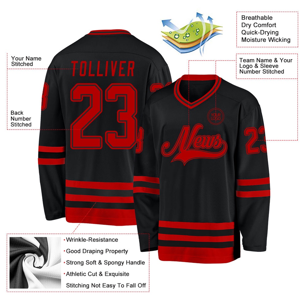 Custom Black Red Hockey Jersey, New Hockey Jersey, Personali Sport Team Jersey Shirt