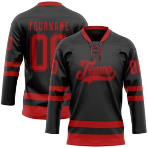 Custom Black Red Hockey Lace Neck Jersey,&hellip;