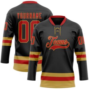 Custom Black Red Old Gold Hockey Lace&hellip;