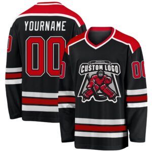 Custom Black Red White Hockey Jersey, New&hellip;