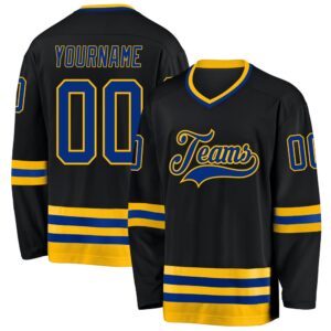Custom Black Royal Gold Hockey Jersey, New&hellip;