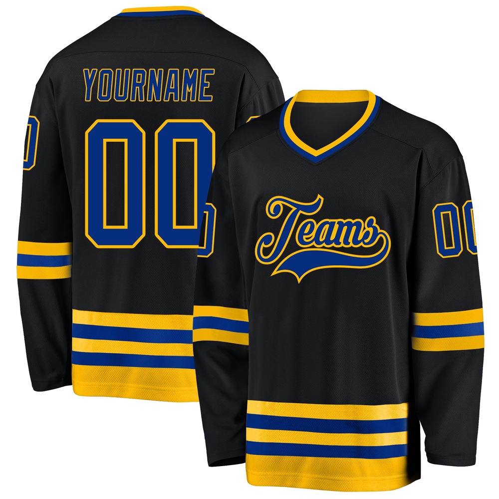 Custom Black Royal Gold Hockey Jersey, New Hockey Jersey, Personali Sport Team Jersey Shirt