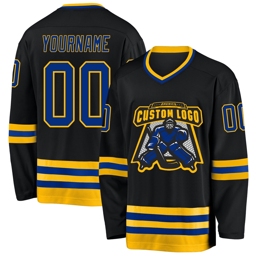 Custom Black Royal Gold Hockey Jersey, New Hockey Jersey, Personali Sport Team Jersey Shirt
