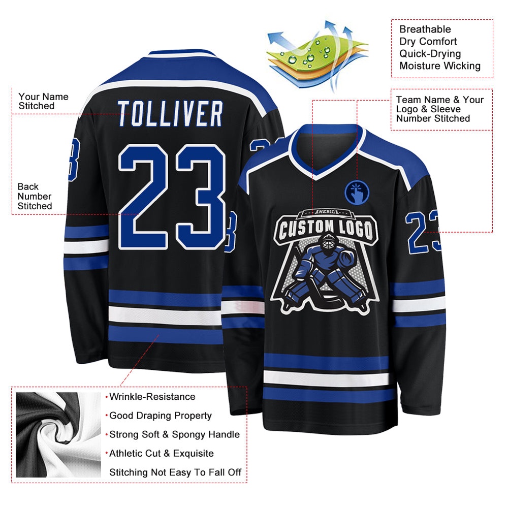 Custom Black Royal White Hockey Jersey, New Hockey Jersey, Personali Sport Team Jersey Shirt