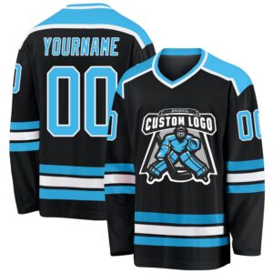Custom Black Sky Blue White Hockey Jersey,&hellip;