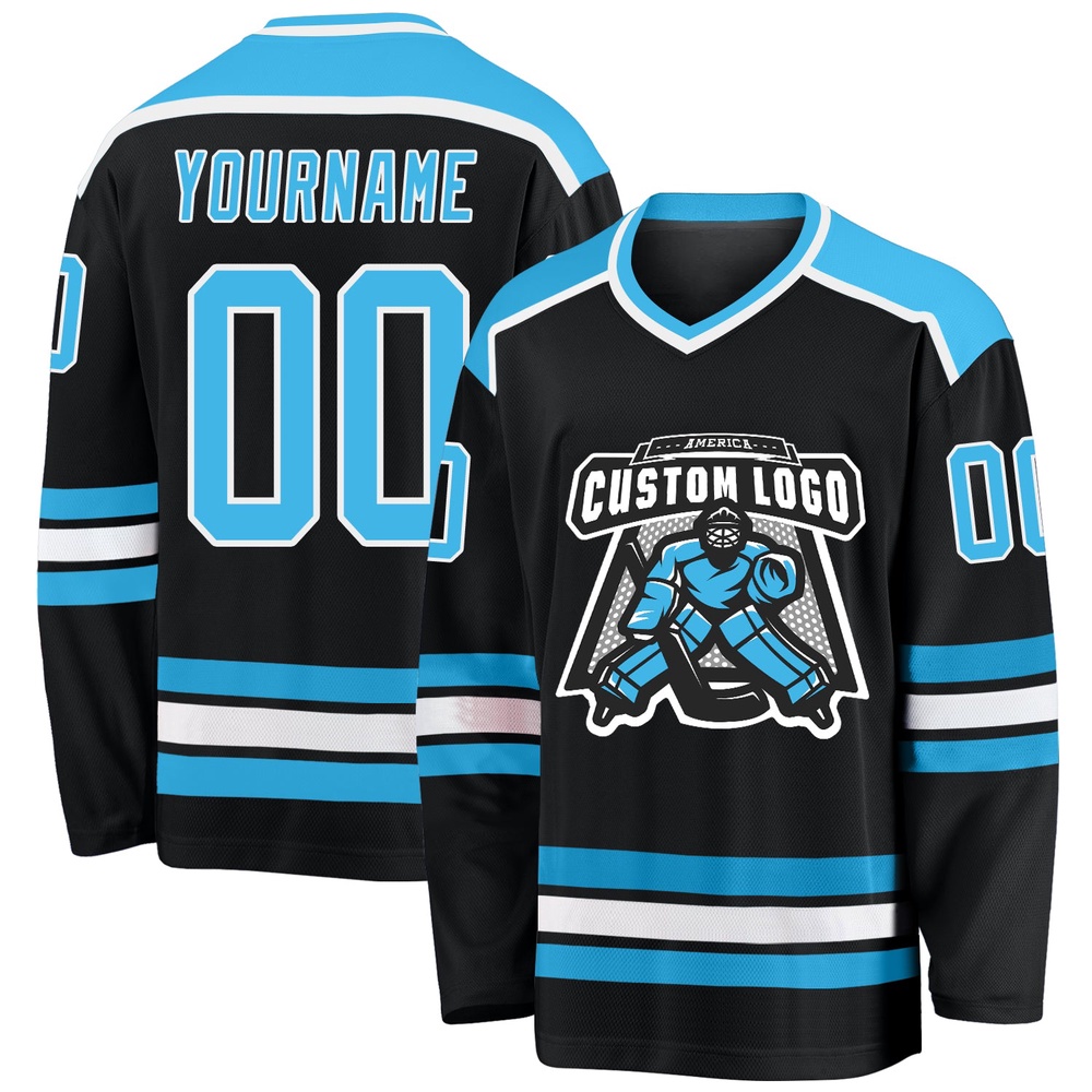Custom Black Sky Blue White Hockey Jersey, New Hockey Jersey, Personali Sport Team Jersey Shirt