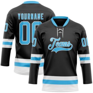 Custom Black Sky Blue White Hockey Lace&hellip;