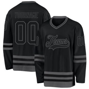 Custom Black Steel Gray Hockey Jersey, New&hellip;