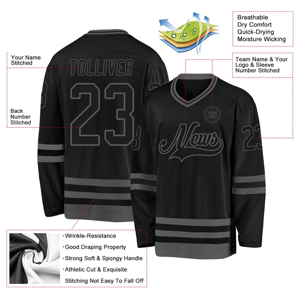 Custom Black Steel Gray Hockey Jersey, New Hockey Jersey, Personali Sport Team Jersey Shirt Custom Black Steel Gray Hockey Jersey, New Hockey Jersey, Personali Sport Team Jersey Shirt