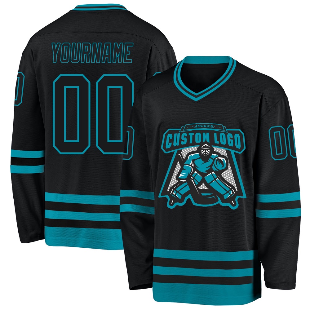 Custom Black Teal Hockey Jersey, New Hockey Jersey, Personali Sport Team Jersey Shirt
