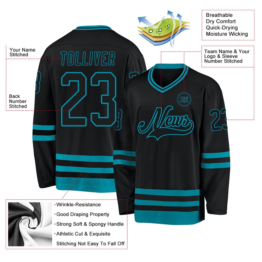 Custom Black Teal Hockey Jersey, New Hockey Jersey, Personali Sport Team Jersey Shirt