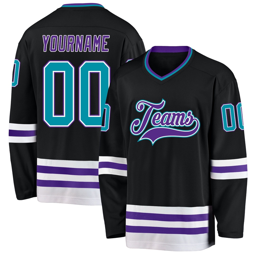 Custom Black Teal Purple Hockey Jersey, New Hockey Jersey, Personali Sport Team Jersey Shirt