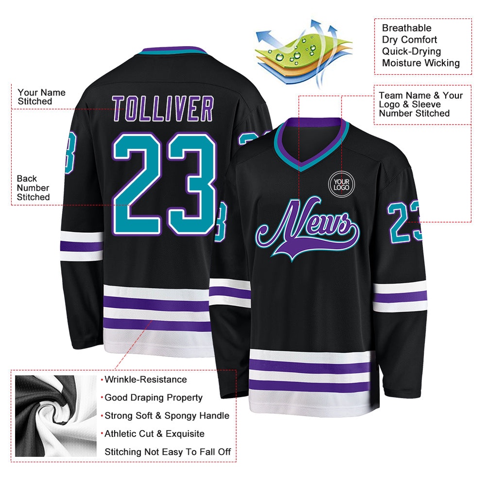 Custom Black Teal Purple Hockey Jersey, New Hockey Jersey, Personali Sport Team Jersey Shirt