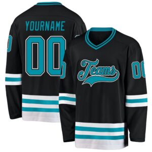 Custom Black Teal White Hockey Jersey, New&hellip;