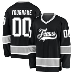 Custom Black White Gray Hockey Jersey, New&hellip;