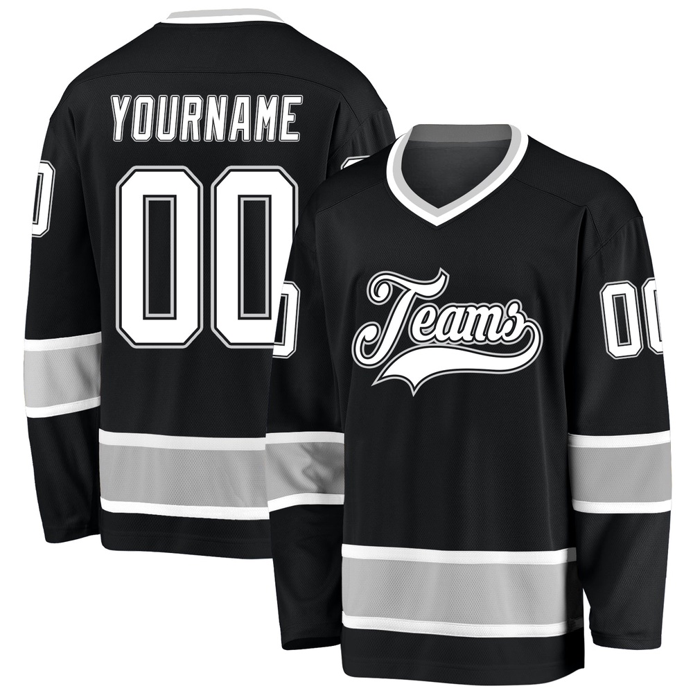 Custom Black White Gray Hockey Jersey, New Hockey Jersey, Personali Sport Team Jersey Shirt Custom Black White Gray Hockey Jersey, New Hockey Jersey, Personali Sport Team Jersey Shirt