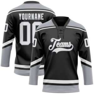 Custom Black White Gray Hockey Lace Neck&hellip;