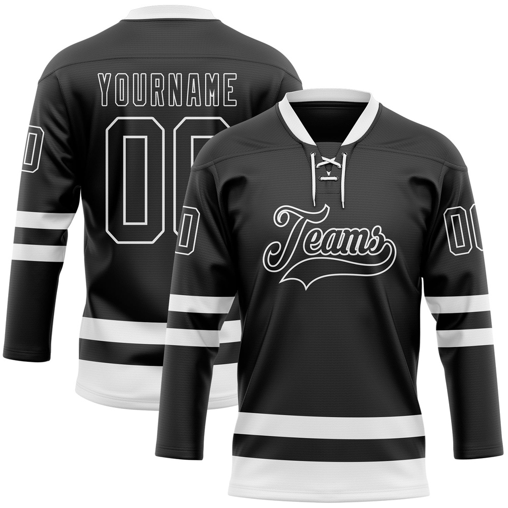 Custom Black White Hockey Lace Neck Jersey, New Hockey Jersey, Personali Sport Team Jersey Shirt