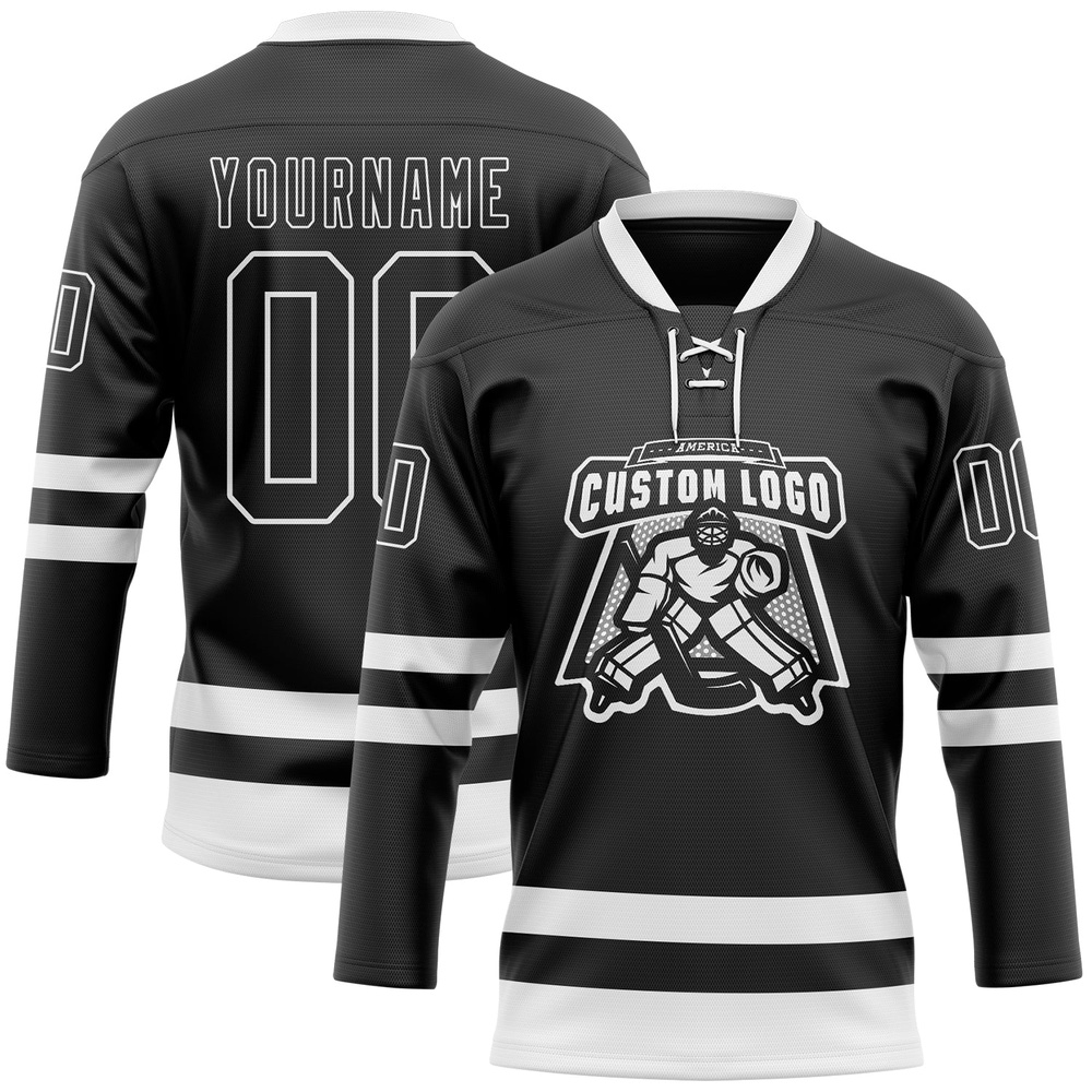 Custom Black White Hockey Lace Neck Jersey, New Hockey Jersey, Personali Sport Team Jersey Shirt