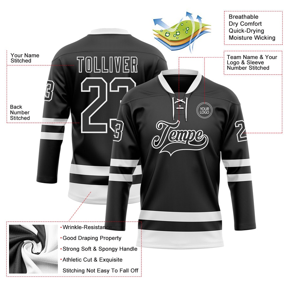 Custom Black White Hockey Lace Neck Jersey, New Hockey Jersey, Personali Sport Team Jersey Shirt