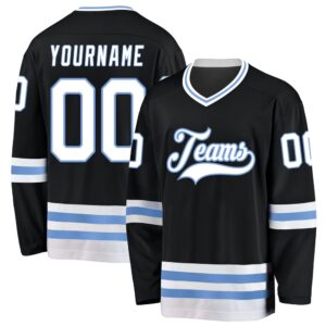 Custom Black White Light Blue Hockey Jersey,&hellip;