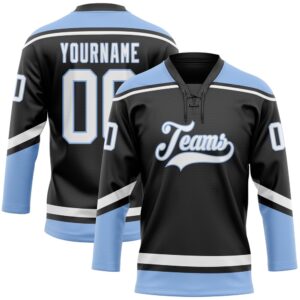 Custom Black White Light Blue Hockey Lace&hellip;