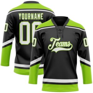 Custom Black White Neon Green Hockey Lace&hellip;
