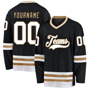 Custom Black White Old Gold Hockey Jersey,&hellip;