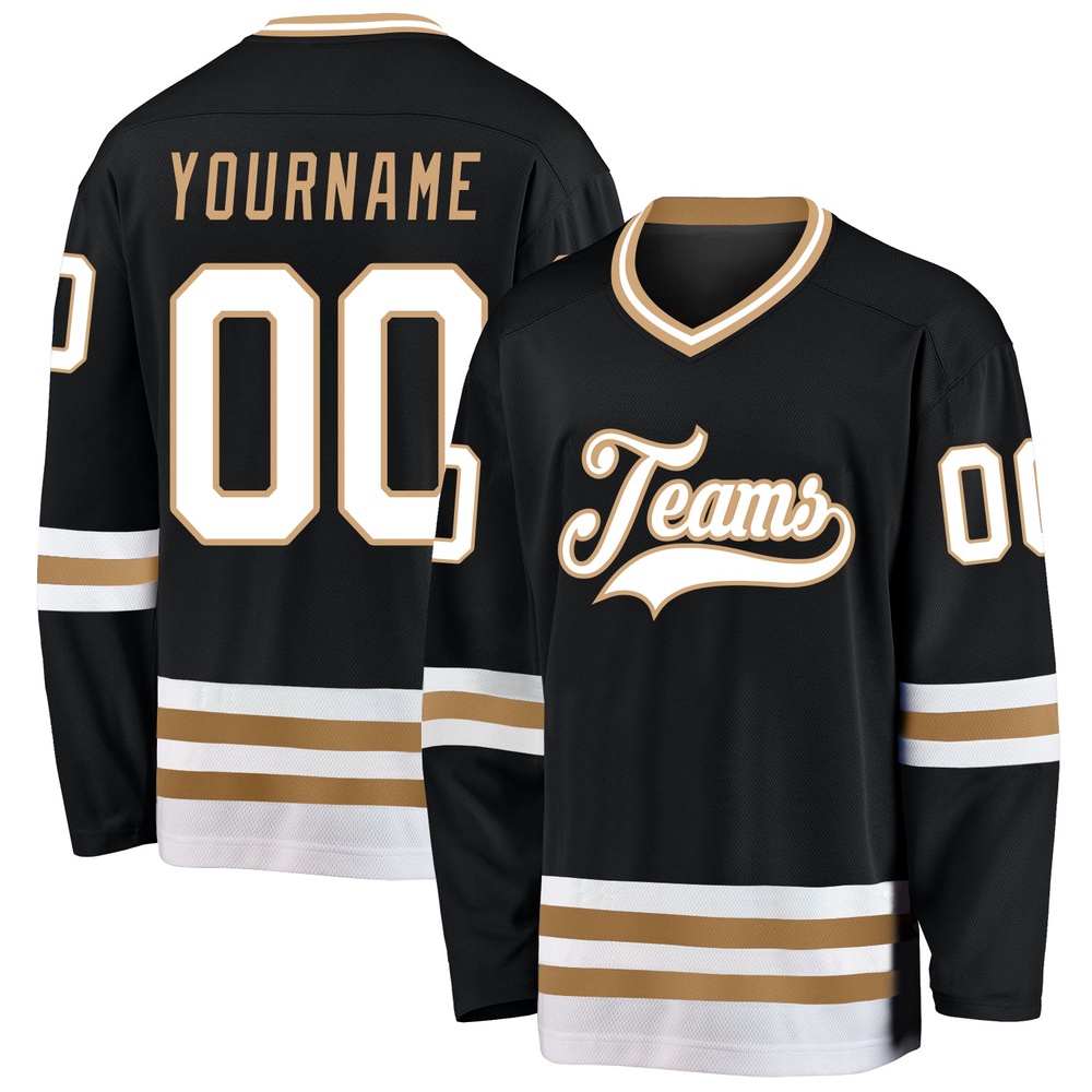 Custom Black White Old Gold Hockey Jersey, New Hockey Jersey, Personali Sport Team Jersey Shirt
