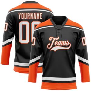 Custom Black White Orange Hockey Lace Neck&hellip;