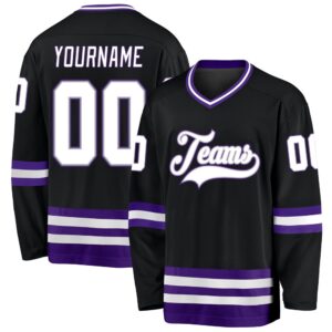 Custom Black White Purple Hockey Jersey, New&hellip;