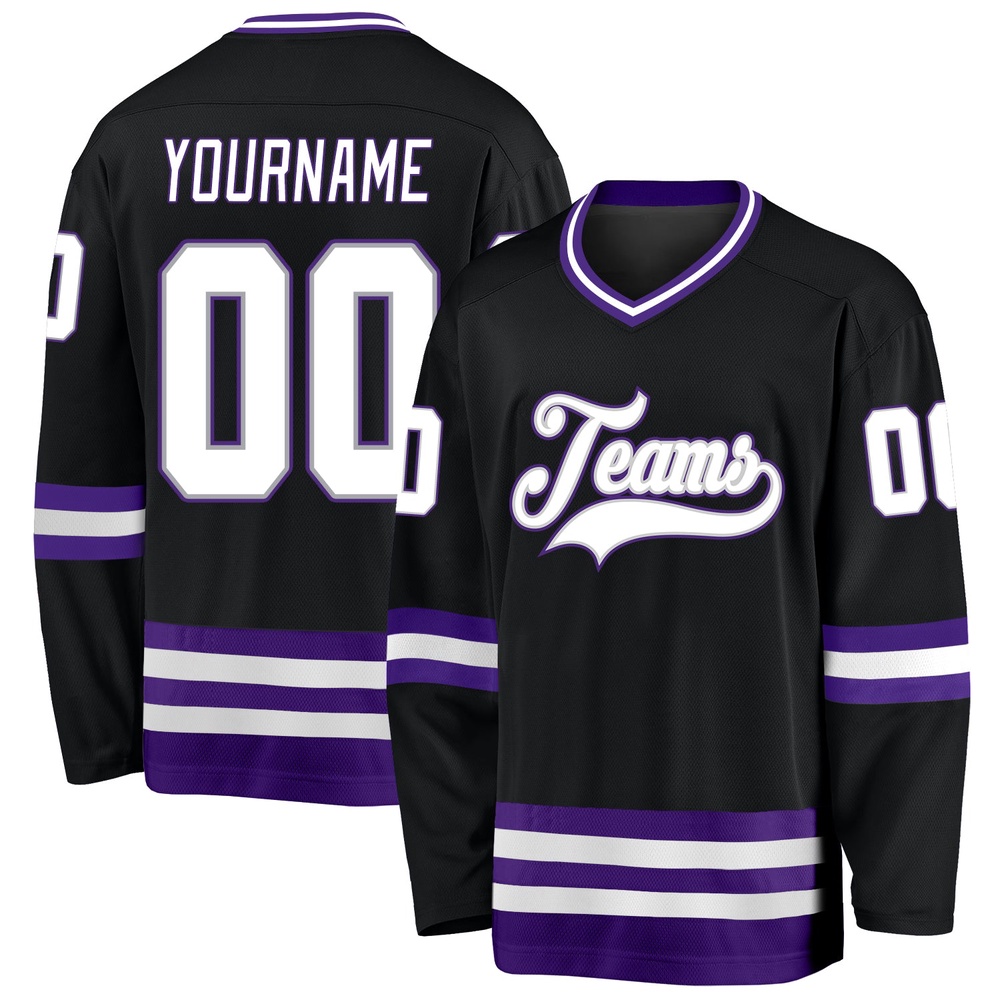 Custom Black White Purple Hockey Jersey, New Hockey Jersey, Personali Sport Team Jersey Shirt Custom Black White Purple Hockey Jersey, New Hockey Jersey, Personali Sport Team Jersey Shirt