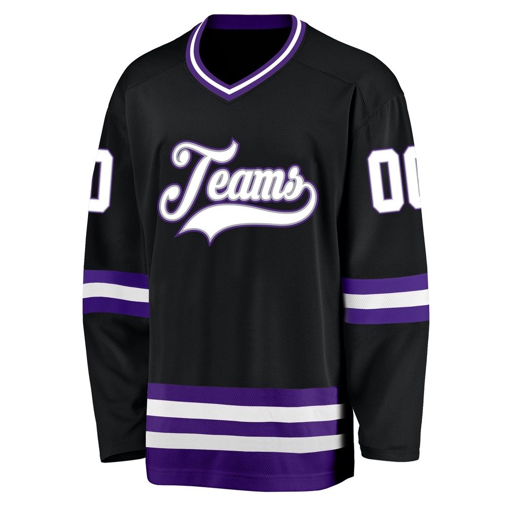 Custom Black White Purple Hockey Jersey, New Hockey Jersey, Personali Sport Team Jersey Shirt Custom Black White Purple Hockey Jersey, New Hockey Jersey, Personali Sport Team Jersey Shirt