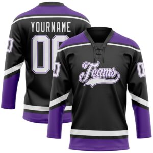 Custom Black White Purple Hockey Lace Neck&hellip;