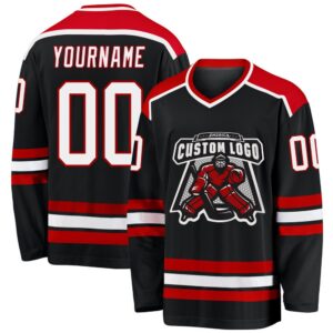 Custom Black White Red Hockey Jersey, New&hellip;