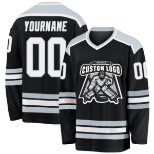 Custom Black White Silver Hockey Jersey, New&hellip;