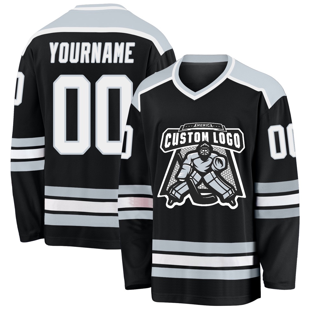 Custom Black White Silver Hockey Jersey, New Hockey Jersey, Personali Sport Team Jersey Shirt