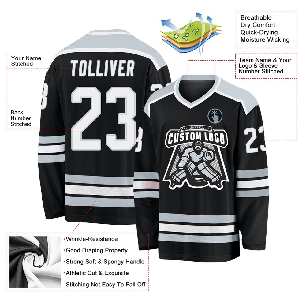 Custom Black White Silver Hockey Jersey, New Hockey Jersey, Personali Sport Team Jersey Shirt