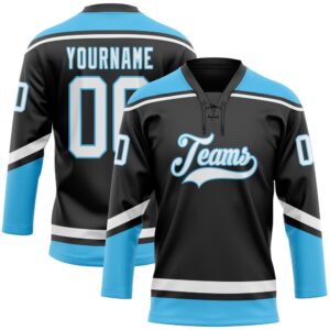 Custom Black White Sky Blue Hockey Lace&hellip;