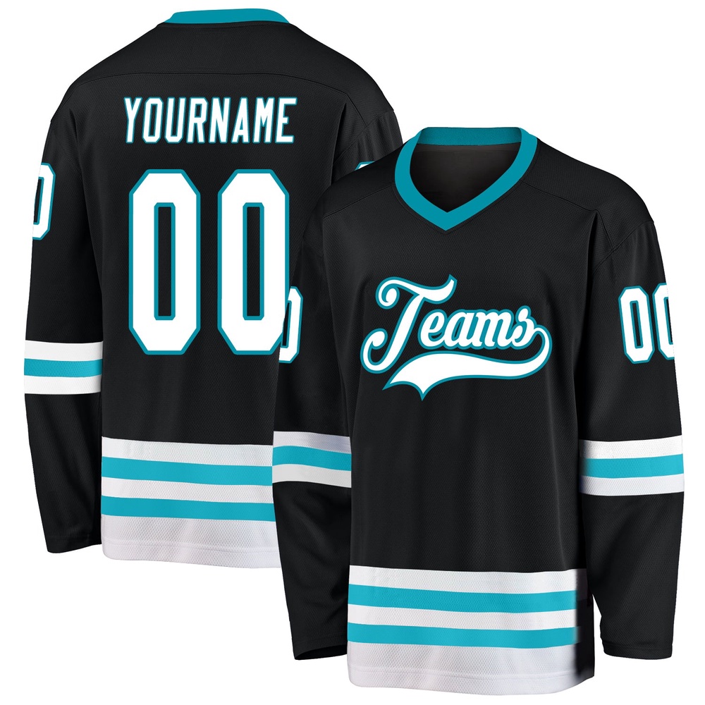 Custom Black White Teal Hockey Jersey, New Hockey Jersey, Personali Sport Team Jersey Shirt