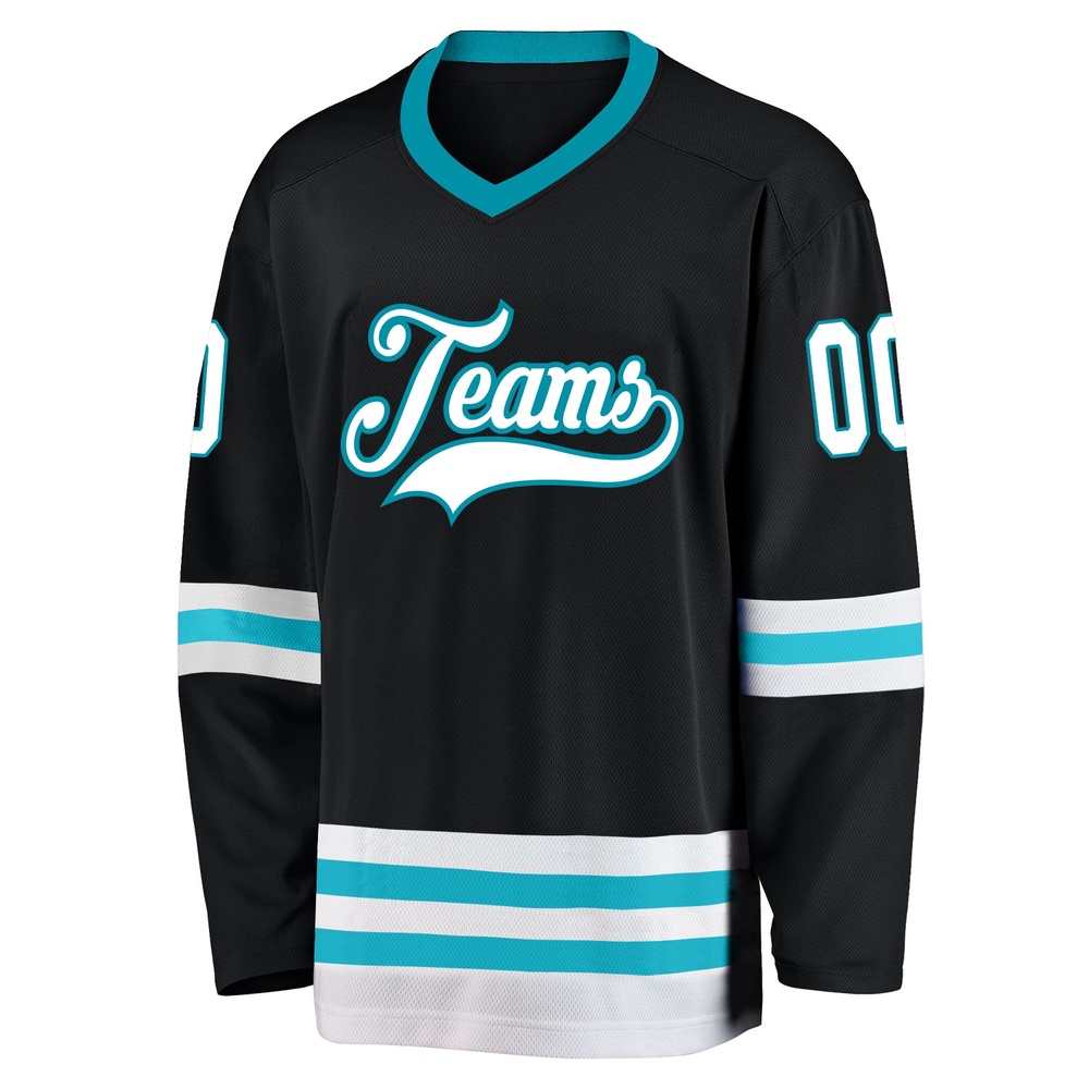 Custom Black White Teal Hockey Jersey, New Hockey Jersey, Personali Sport Team Jersey Shirt