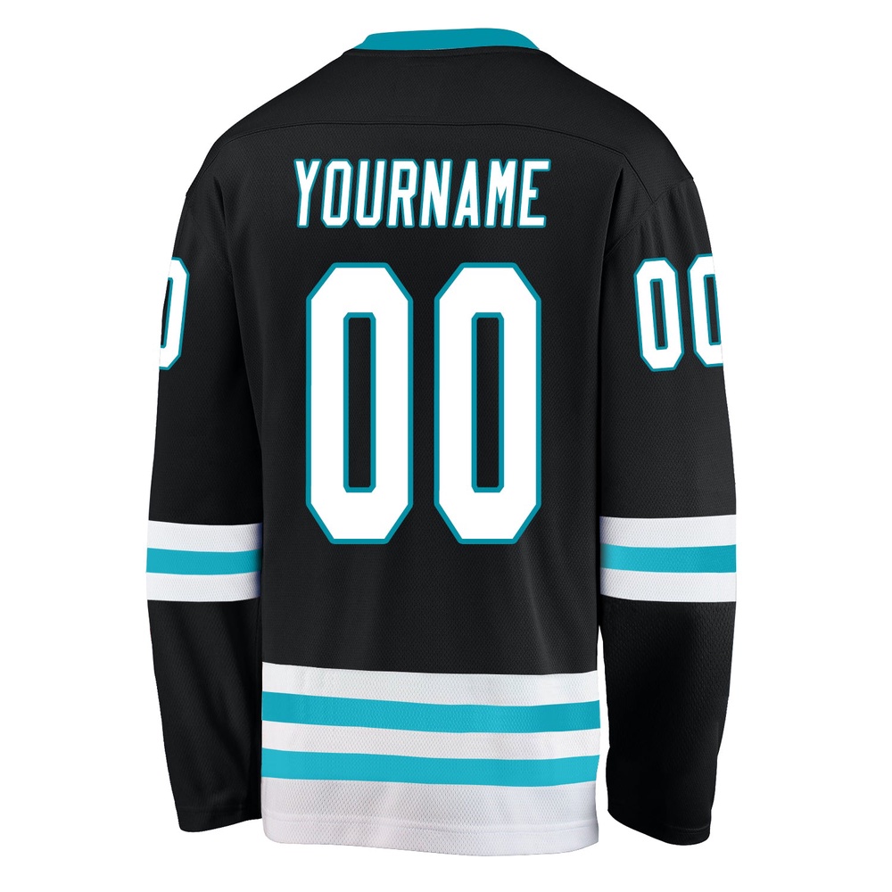 Custom Black White Teal Hockey Jersey, New Hockey Jersey, Personali Sport Team Jersey Shirt