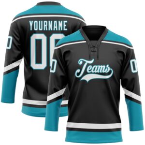Custom Black White Teal Hockey Lace Neck&hellip;