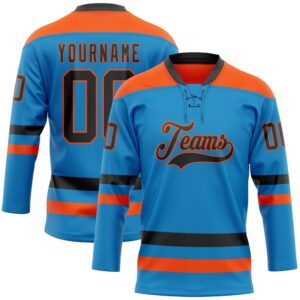 Custom Blue Black Orange Hockey Lace Neck&hellip;
