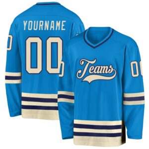 Custom Blue Cream Navy Hockey Jersey, New&hellip;