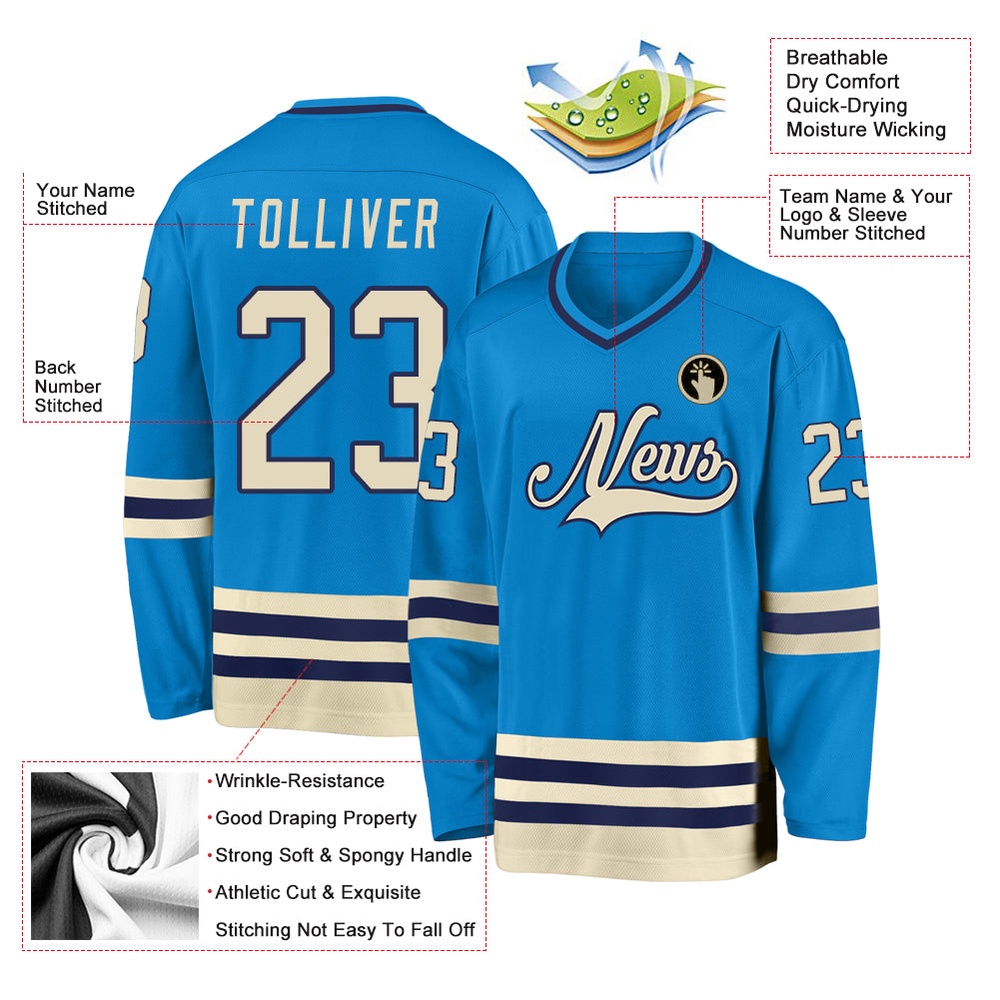 Custom Blue Cream Navy Hockey Jersey, New Hockey Jersey, Personali Sport Team Jersey Shirt